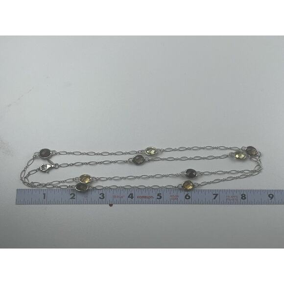 Colore SG Sterling Silver Necklace 36" Gemstone Stations Citrine Smoky Quartz - Picture 2 of 10